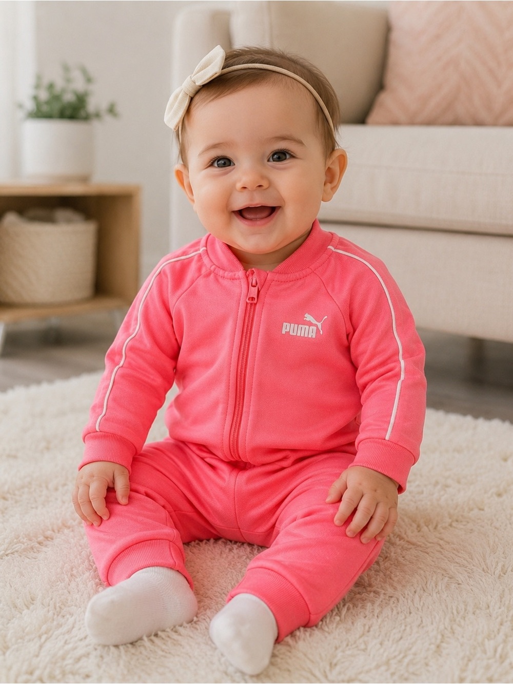 PUMA Baby Girl Pink Track Jumpsuit One Piece 3-6 Months Zip Front